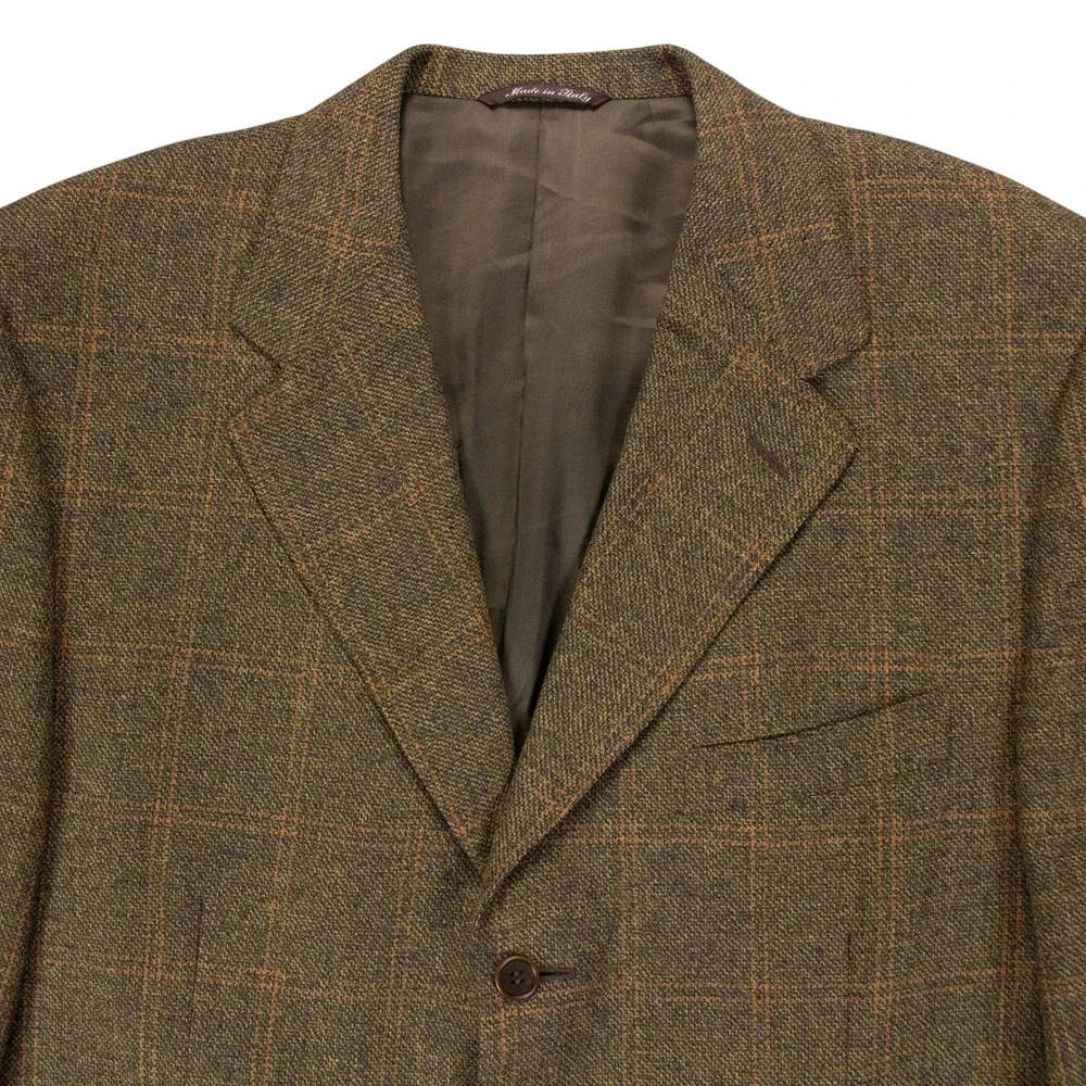 VTG Canali Mens 42R Brown Windowpane Wool Plaid‎ Blazer Jacket Sport Coat Italy